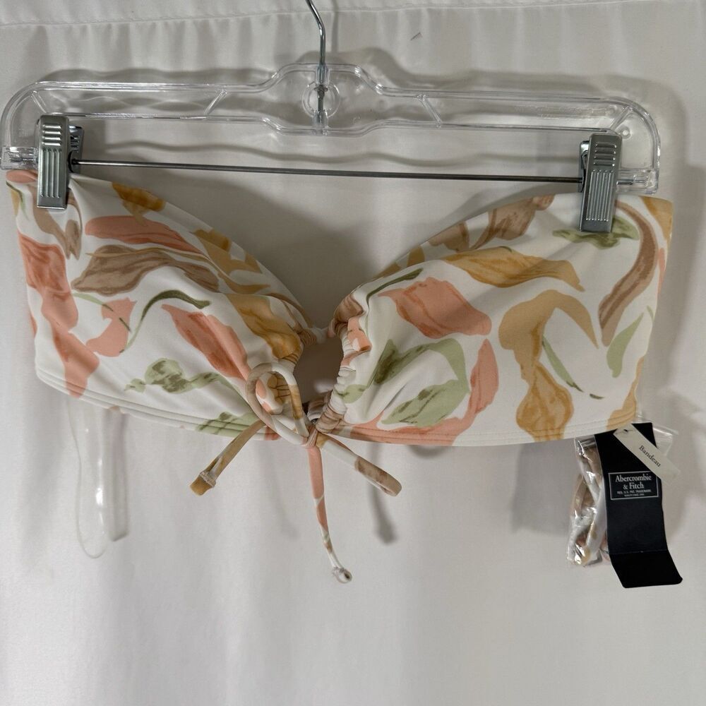 New Abercrombie Fitch Bandeau Swim Top Women's Large White Floral Padded